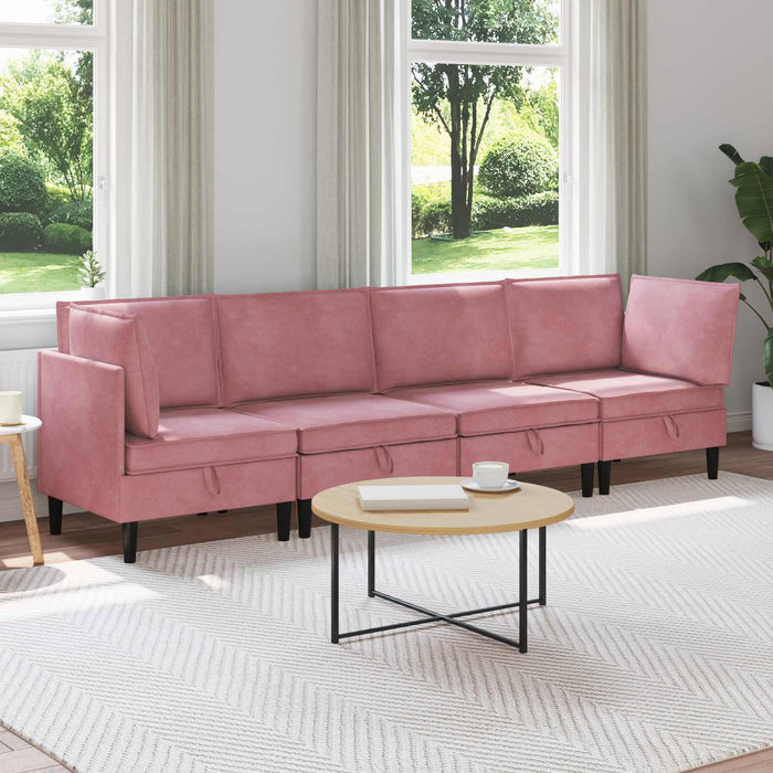 Set de mobilier pentru living cu pernă 4 pcs Roz Catifea WALTI