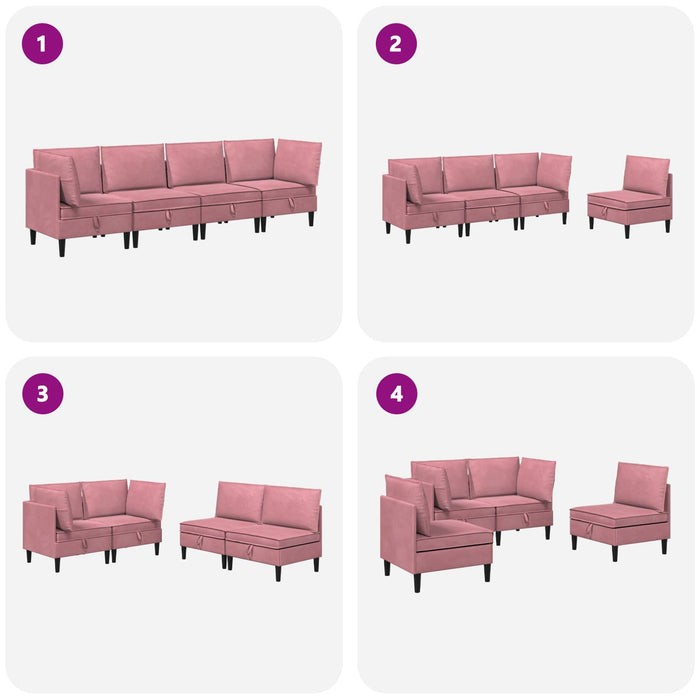 Set de mobilier pentru living cu pernă 4 pcs Roz Catifea WALTI