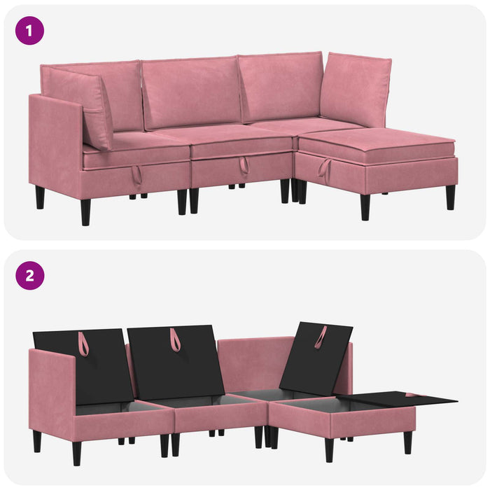Set de mobilier pentru living cu pernă 4 pcs Roz Catifea WALTI