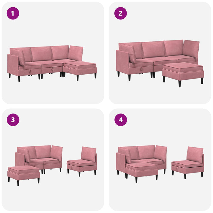 Set de mobilier pentru living cu pernă 4 pcs Roz Catifea WALTI