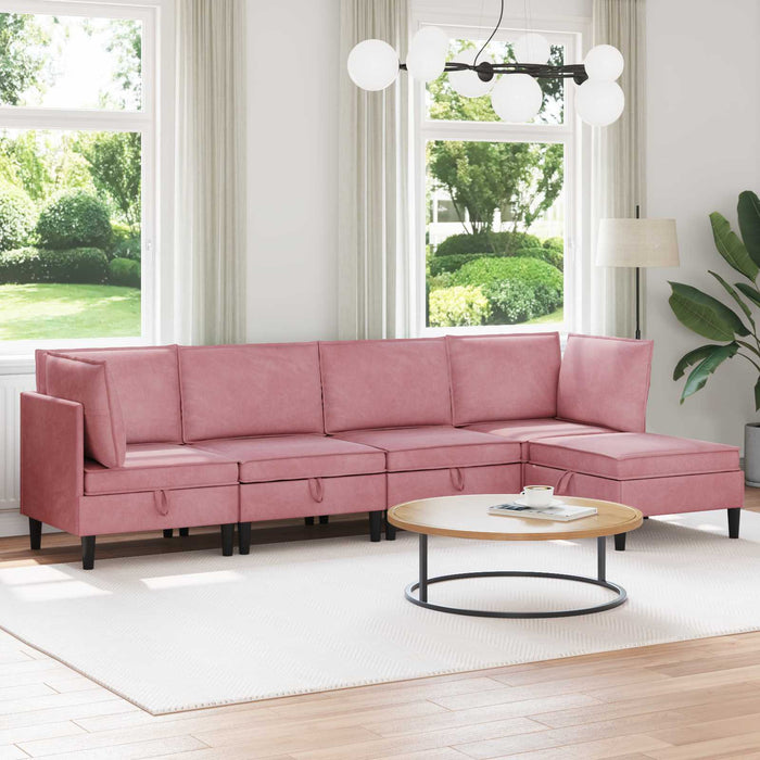 Set de mobilier pentru living cu pernă 5 pcs Roz Catifea WALTI