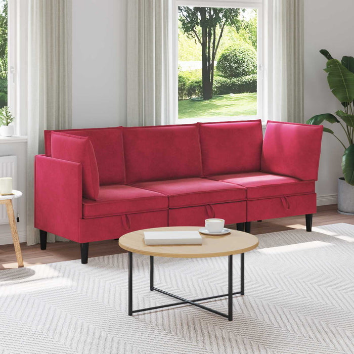 Set de mobilier pentru living cu pernă 3 pcs Roșu Vin Catifea WALTI