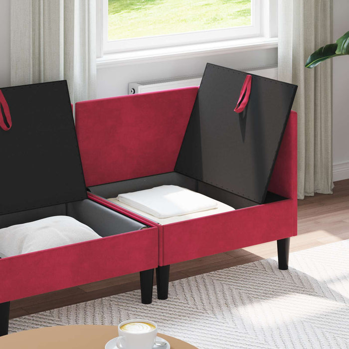 Set de mobilier pentru living cu pernă 3 pcs Roșu Vin Catifea WALTI