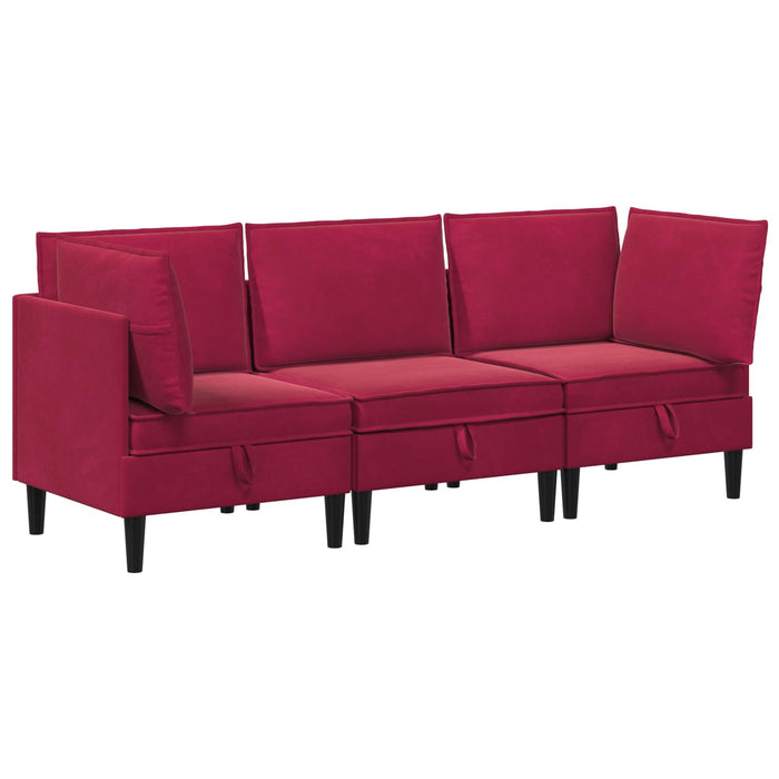 Set de mobilier pentru living cu pernă 3 pcs Roșu Vin Catifea WALTI