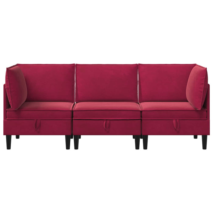 Set de mobilier pentru living cu pernă 3 pcs Roșu Vin Catifea WALTI