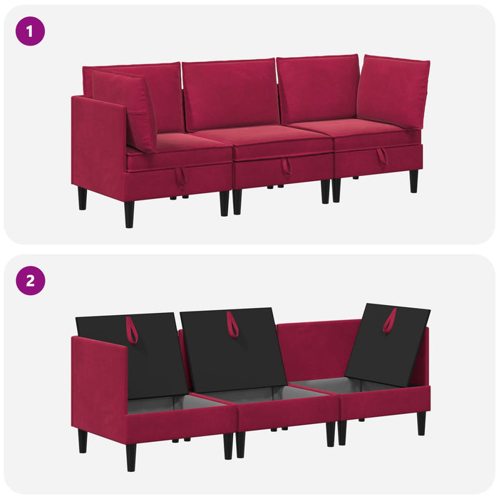 Set de mobilier pentru living cu pernă 3 pcs Roșu Vin Catifea WALTI