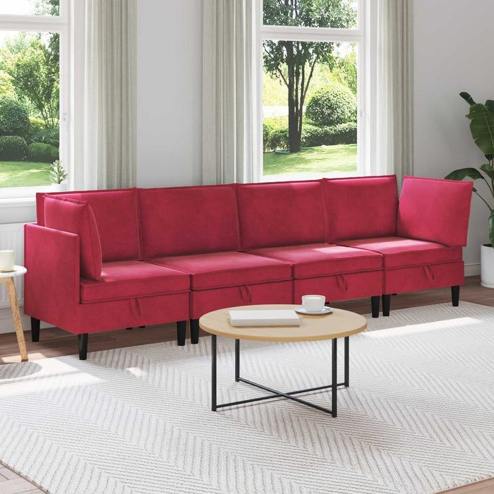 Set de mobilier pentru living cu pernă 4 pcs Roșu Vin Catifea WALTI