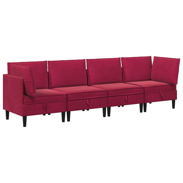 Set de mobilier pentru living cu pernă 4 pcs Roșu Vin Catifea WALTI