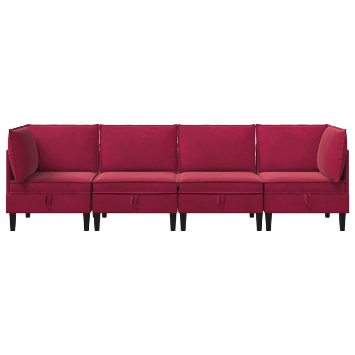 Set de mobilier pentru living cu pernă 4 pcs Roșu Vin Catifea WALTI