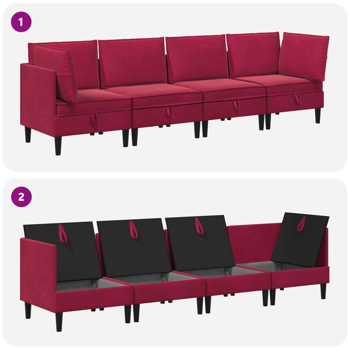 Set de mobilier pentru living cu pernă 4 pcs Roșu Vin Catifea WALTI