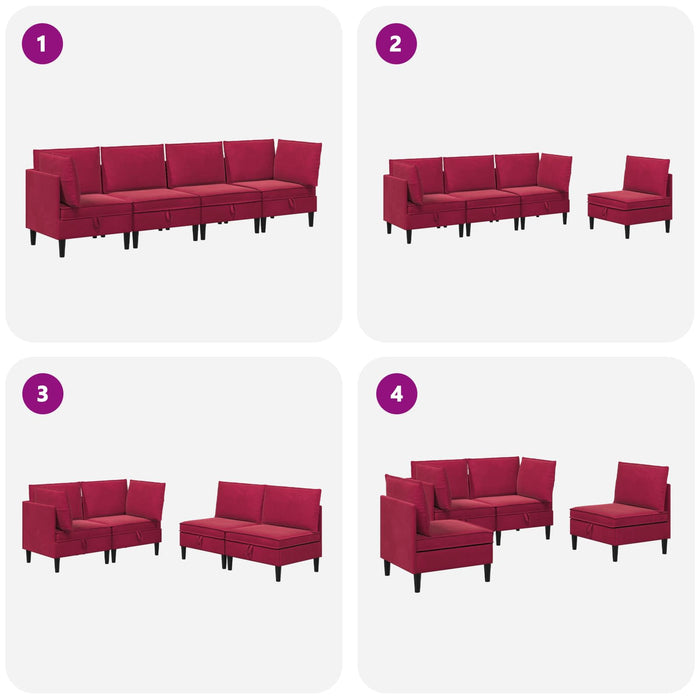 Set de mobilier pentru living cu pernă 4 pcs Roșu Vin Catifea WALTI