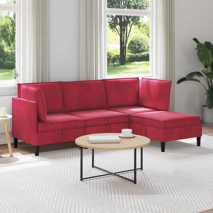 Set de mobilier pentru living cu pernă 4 pcs Roșu Vin Catifea WALTI
