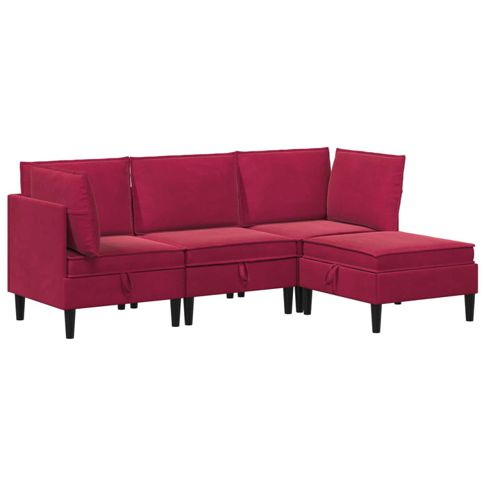Set de mobilier pentru living cu pernă 4 pcs Roșu Vin Catifea WALTI
