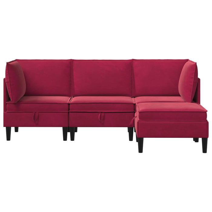 Set de mobilier pentru living cu pernă 4 pcs Roșu Vin Catifea WALTI