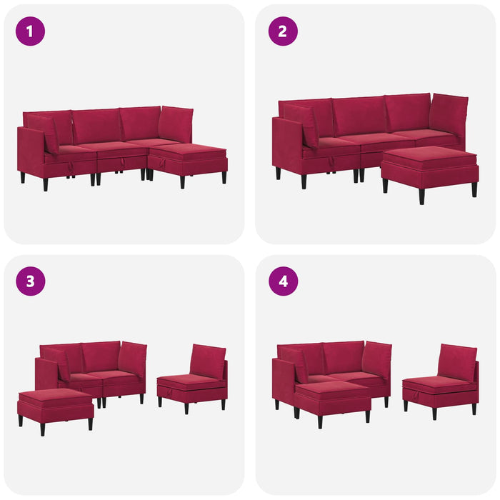 Set de mobilier pentru living cu pernă 4 pcs Roșu Vin Catifea WALTI