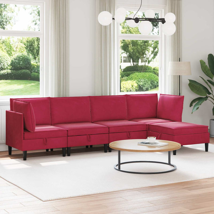 Set de mobilier pentru living cu pernă 5 pcs Roșu Vin Catifea WALTI