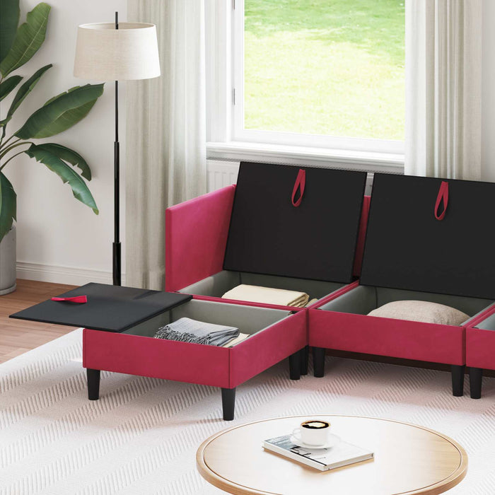 Set de mobilier pentru living cu pernă 5 pcs Roșu Vin Catifea WALTI