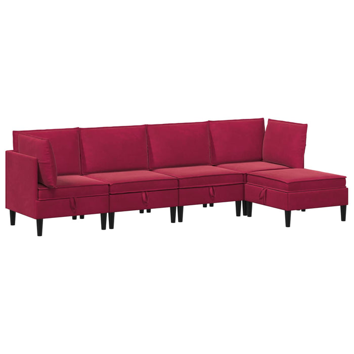 Set de mobilier pentru living cu pernă 5 pcs Roșu Vin Catifea WALTI