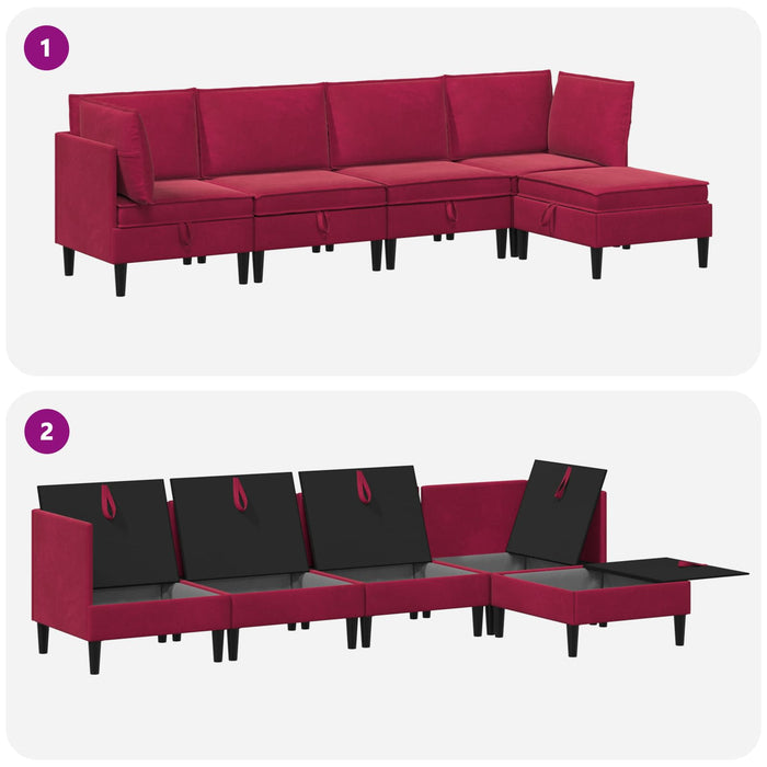 Set de mobilier pentru living cu pernă 5 pcs Roșu Vin Catifea WALTI