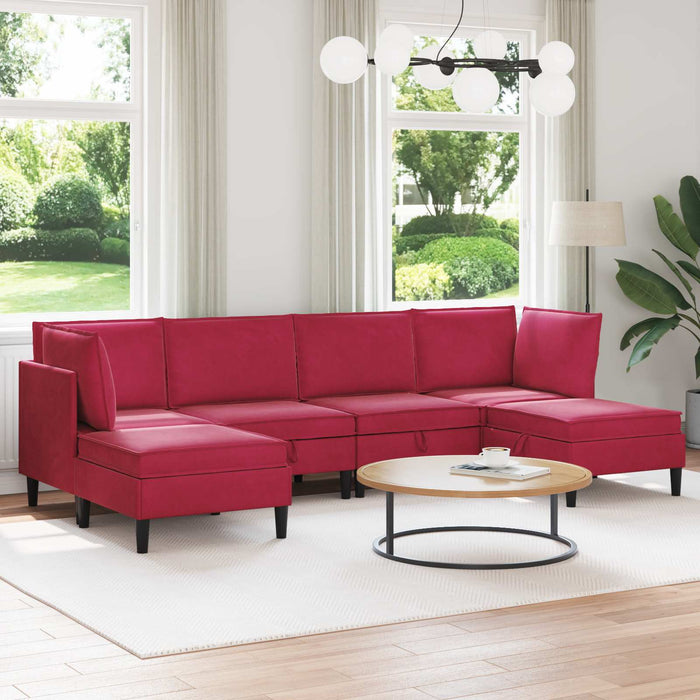 Set de mobilier pentru living cu pernă 6 pcs Roșu Vin Catifea WALTI