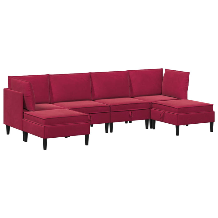 Set de mobilier pentru living cu pernă 6 pcs Roșu Vin Catifea WALTI