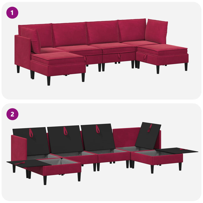 Set de mobilier pentru living cu pernă 6 pcs Roșu Vin Catifea WALTI