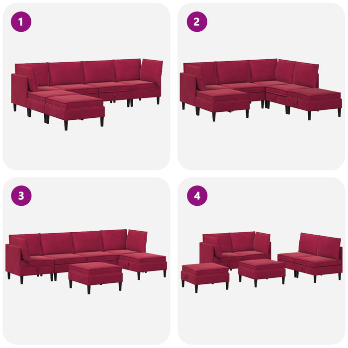 Set de mobilier pentru living cu pernă 6 pcs Roșu Vin Catifea WALTI