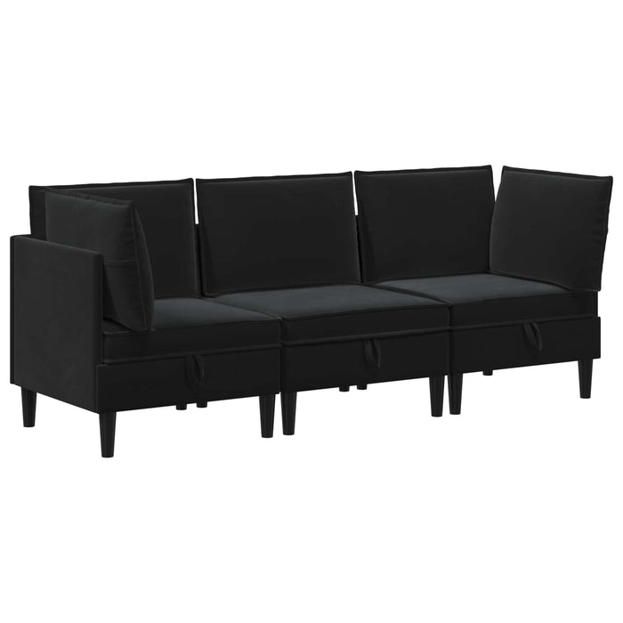 Set de mobilier pentru living cu pernă 3 pcs Negru Catifea WALTI