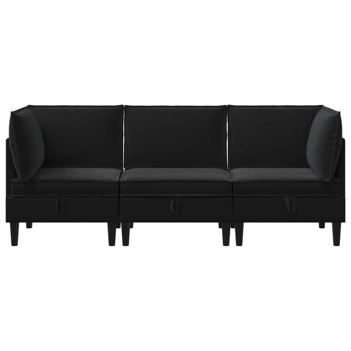 Set de mobilier pentru living cu pernă 3 pcs Negru Catifea WALTI