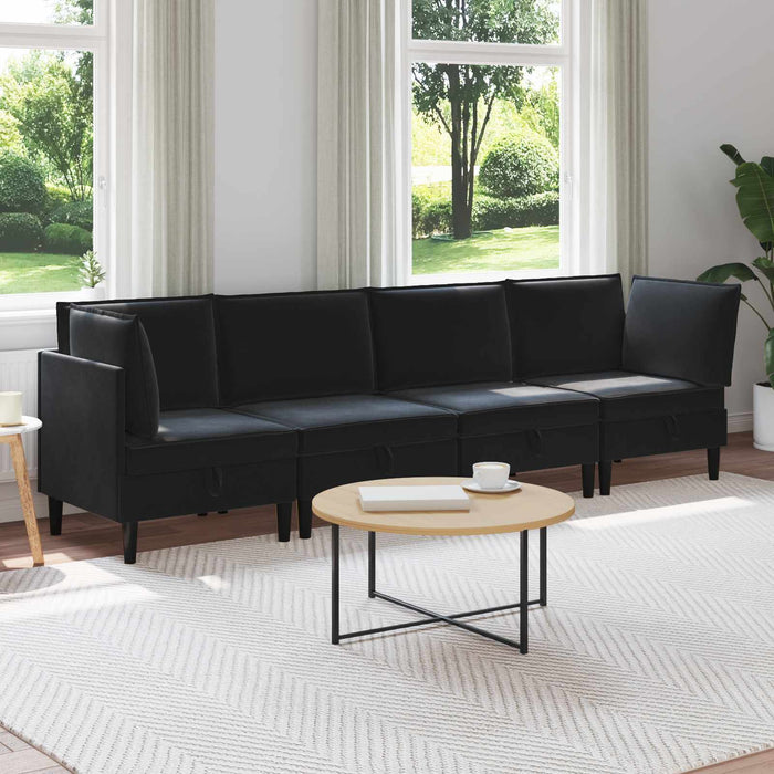 Set de mobilier pentru living cu pernă 4 pcs Negru Catifea WALTI