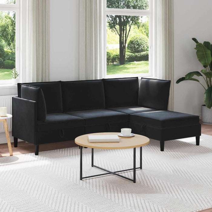 Set de mobilier pentru living cu pernă 4 pcs Negru Catifea WALTI