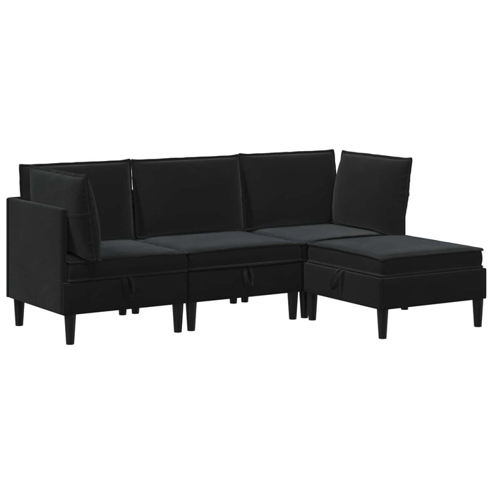 Set de mobilier pentru living cu pernă 4 pcs Negru Catifea WALTI