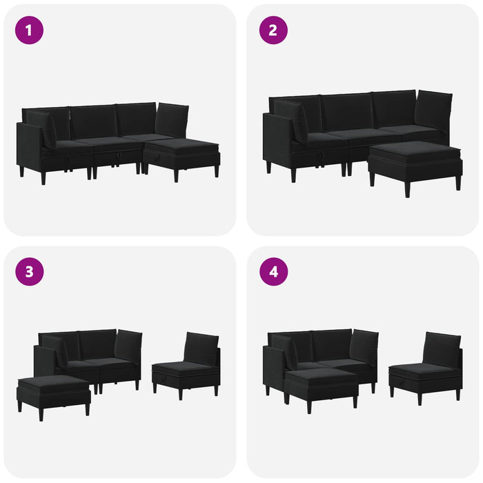 Set de mobilier pentru living cu pernă 4 pcs Negru Catifea WALTI