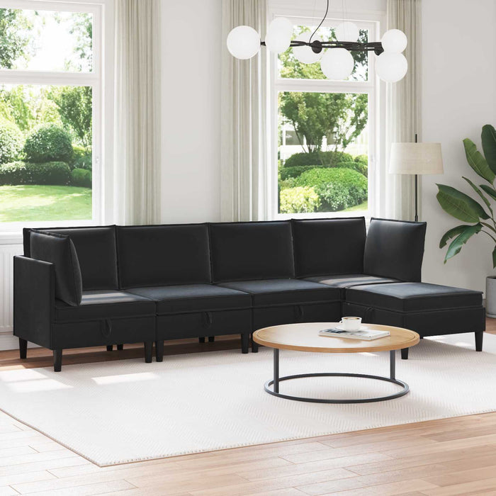 Set de mobilier pentru living cu pernă 5 pcs Negru Catifea WALTI