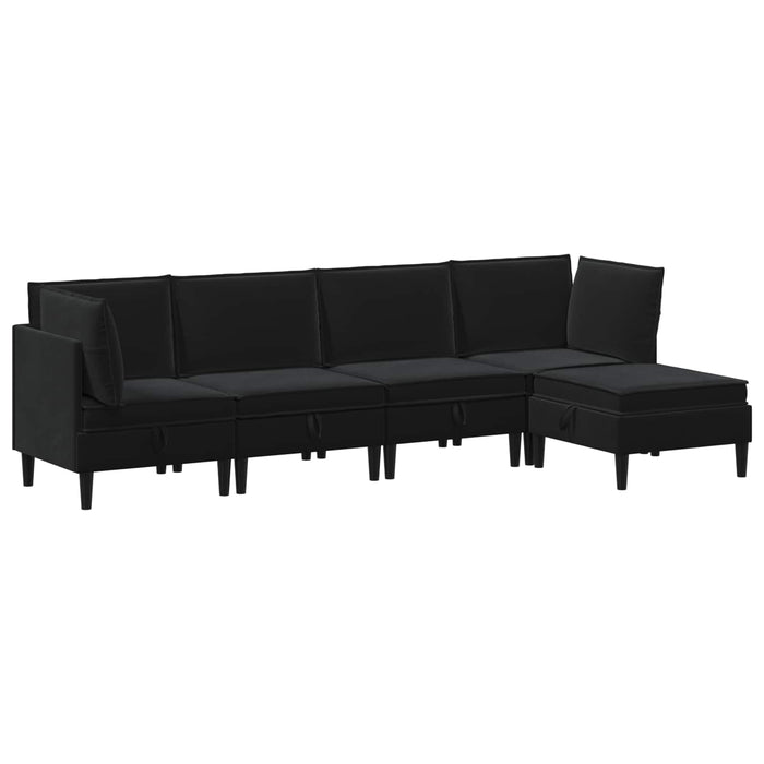 Set de mobilier pentru living cu pernă 5 pcs Negru Catifea WALTI