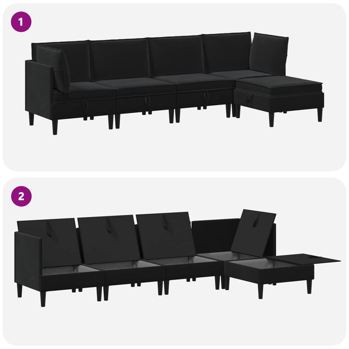 Set de mobilier pentru living cu pernă 5 pcs Negru Catifea WALTI