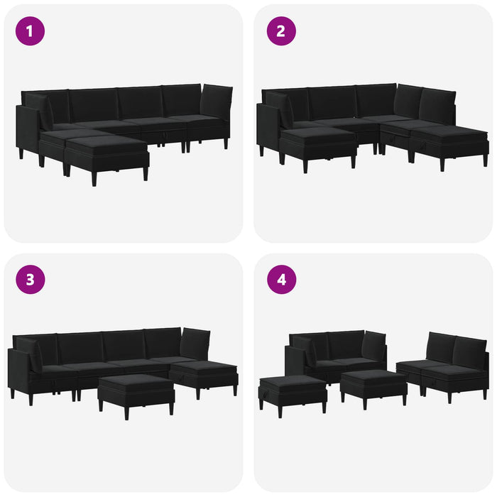 Set de mobilier pentru living cu pernă 6 pcs Negru Catifea WALTI