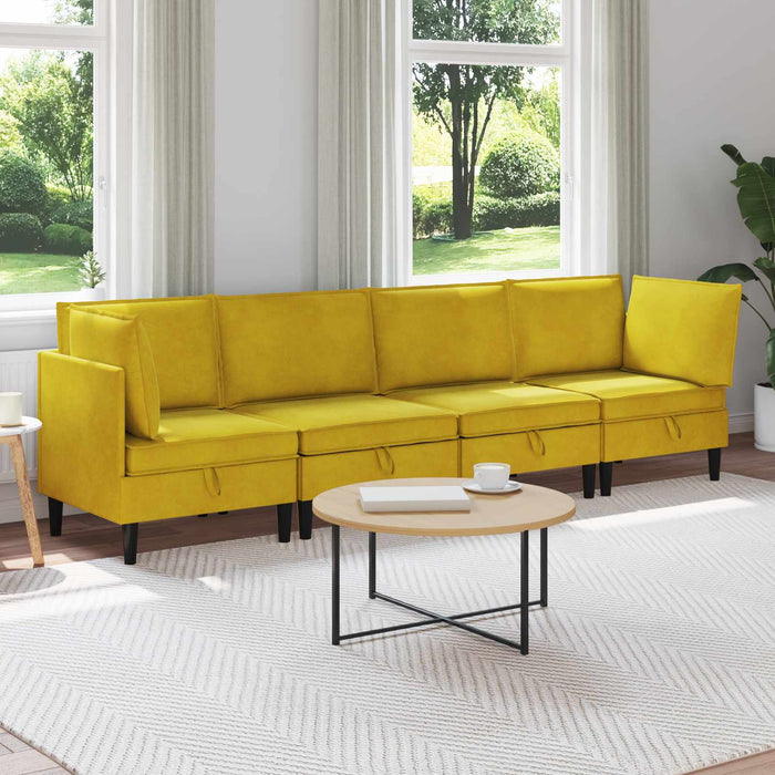 Set de mobilier pentru living cu pernă 4 pcs Galben Catifea WALTI