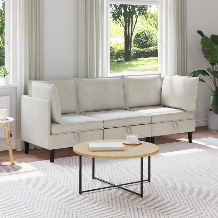 Set de mobilier pentru living cu pernă 3 pcs Crem Catifea WALTI