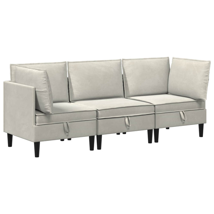 Set de mobilier pentru living cu pernă 3 pcs Crem Catifea WALTI