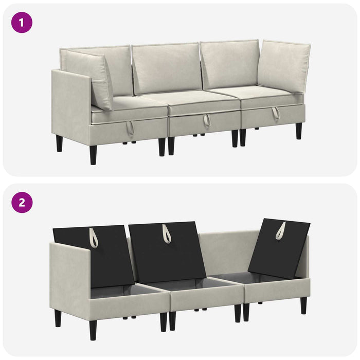 Set de mobilier pentru living cu pernă 3 pcs Crem Catifea WALTI