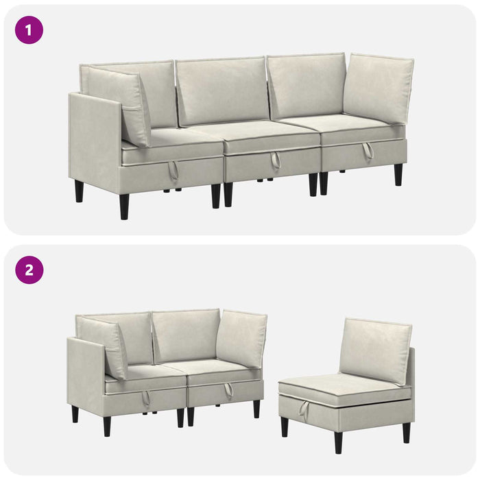 Set de mobilier pentru living cu pernă 3 pcs Crem Catifea WALTI