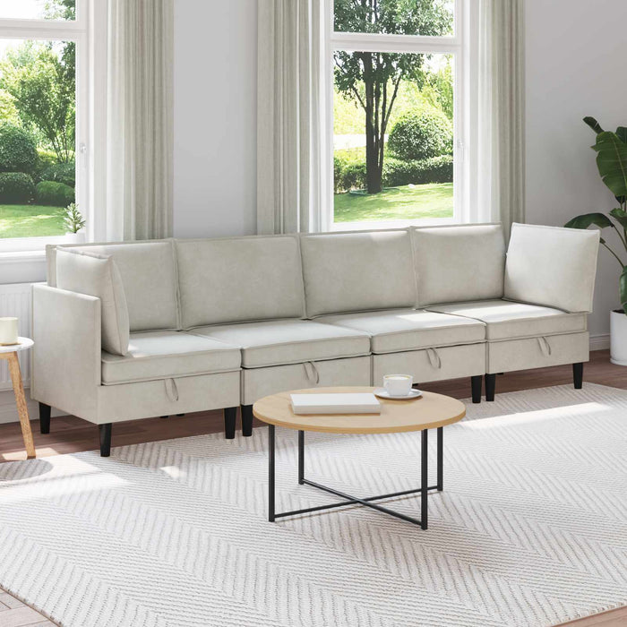 Set de mobilier pentru living cu pernă 4 pcs Crem Catifea WALTI