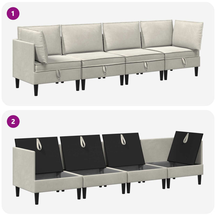 Set de mobilier pentru living cu pernă 4 pcs Crem Catifea WALTI
