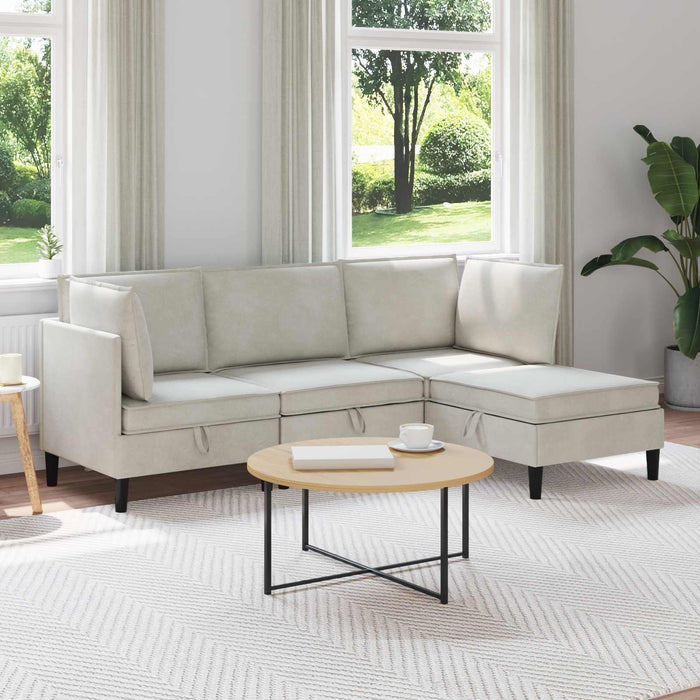 Set de mobilier pentru living cu pernă 4 pcs Crem Catifea WALTI