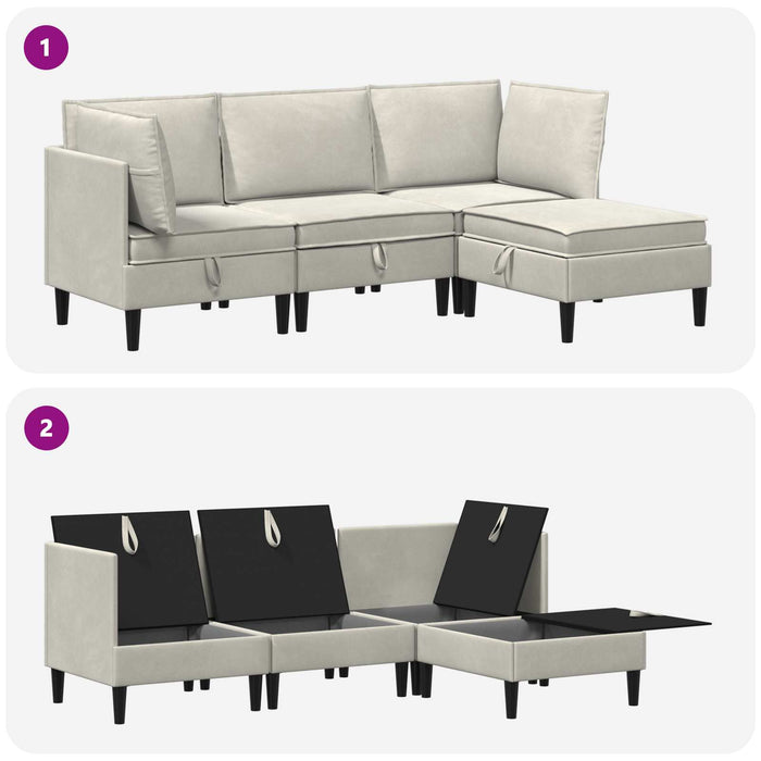 Set de mobilier pentru living cu pernă 4 pcs Crem Catifea WALTI