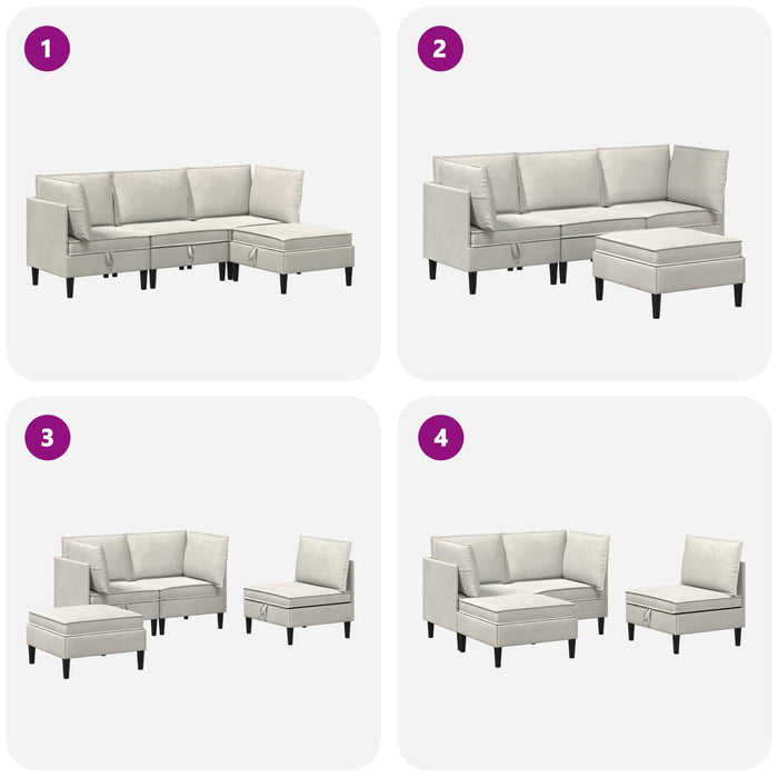 Set de mobilier pentru living cu pernă 4 pcs Crem Catifea WALTI