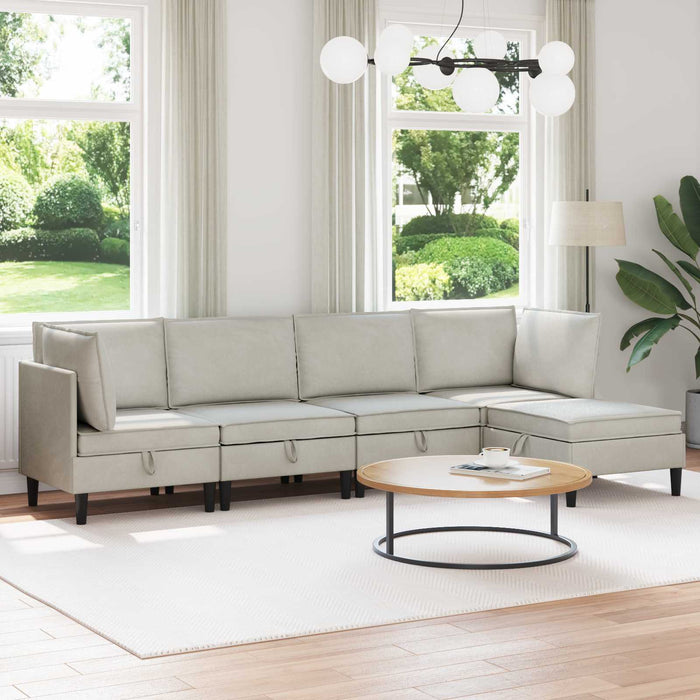 Set de mobilier pentru living cu pernă 5 pcs Crem Catifea WALTI