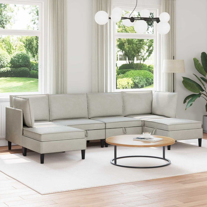 Set de mobilier pentru living cu pernă 6 pcs Crem Catifea WALTI