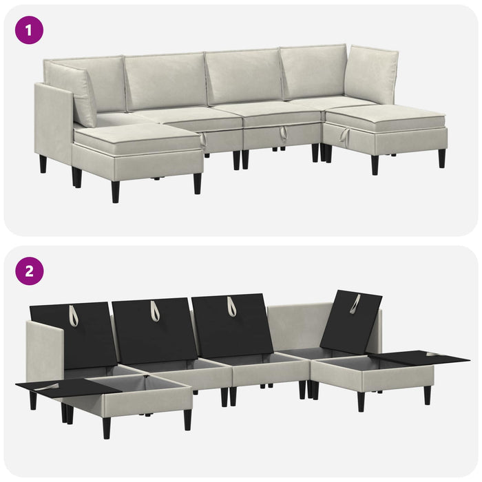 Set de mobilier pentru living cu pernă 6 pcs Crem Catifea WALTI